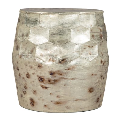 22” Modern Round Beige Iron Drum End Table with Plated Finish for Living Room Bedroom or Entryway - 21.7”H x 22”W x 22”L