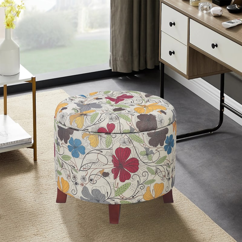 Adeco 20" Tufted Round Ottoman with Storage