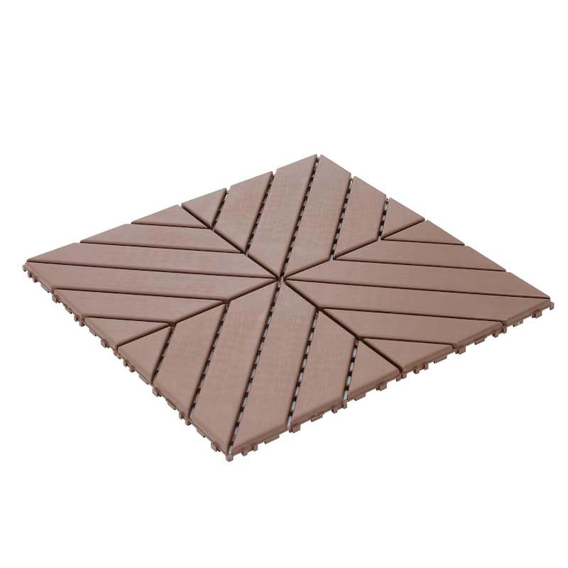 12 in Square Wood Interlocking Flooring Tiles Patio Decking Tiles for Poolside Balcony Backyard (44 Pack)