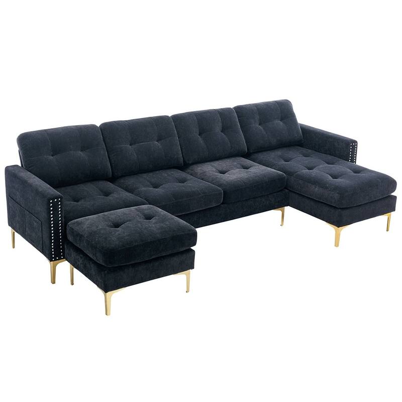 110.6" L-Shape Sleeper Sectional,Mobile Ottoman, Living Room Essential