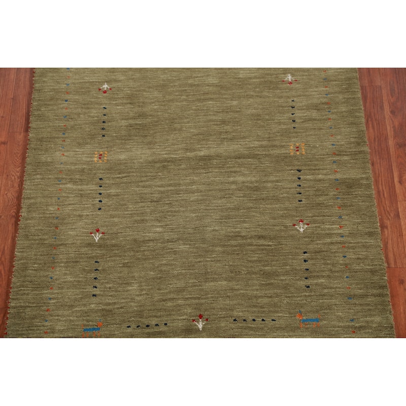Hand Knotted Oriental 100% Wool Carpet Tribal Tribal Green Gabbeh Area Rug - 5' 0'' X 3' 2''