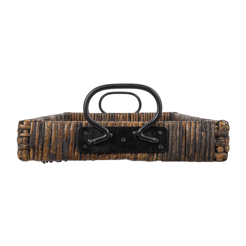 Black Rattan & Wood Tray with Handles