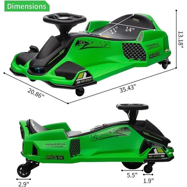dimension image slide 1 of 3, 24V Kids Drift Car with Colorful LED Lights and Music