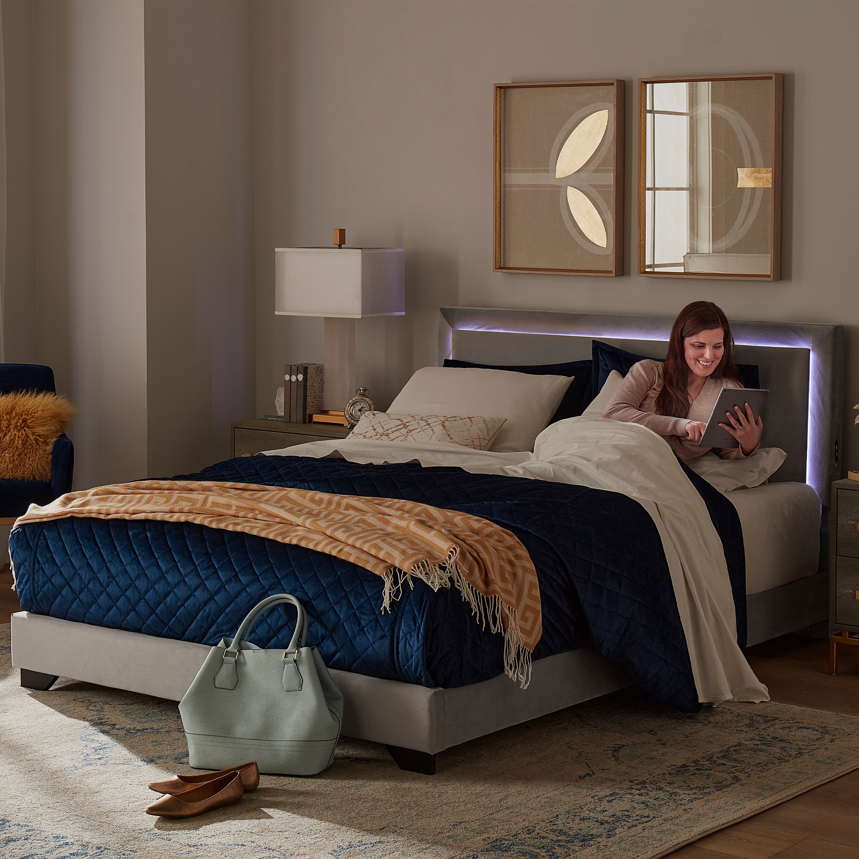 Tremont queen gray upholstered bed discount