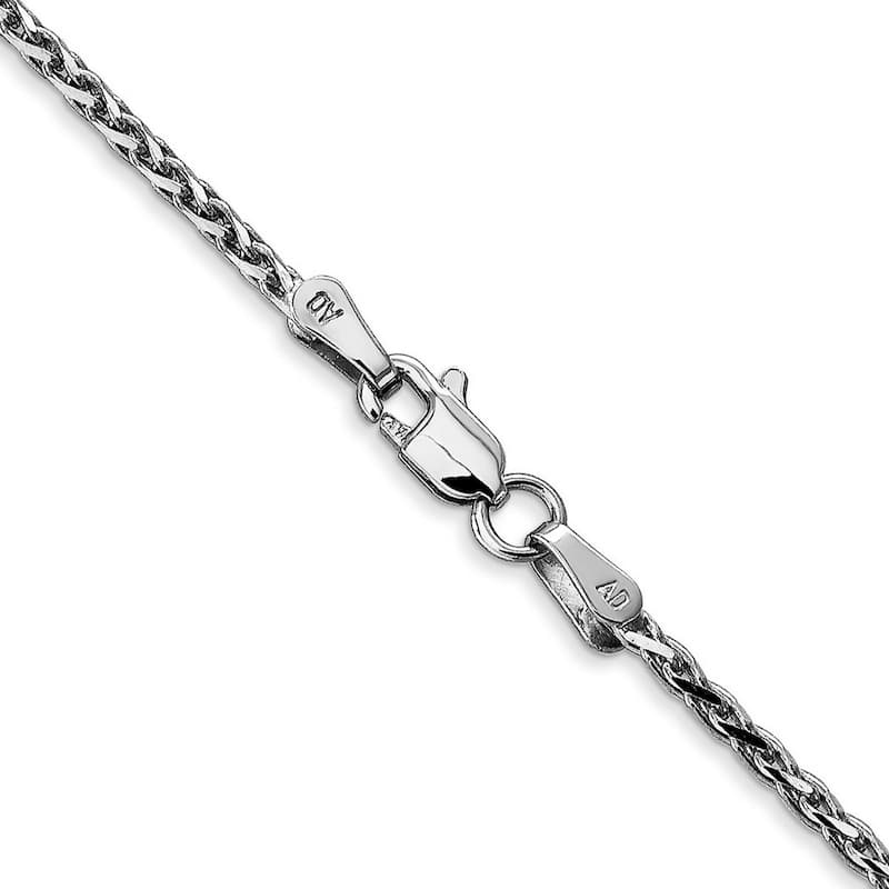 Curata 14k White Gold Solid Lobster Claw Closure 1.9mm Round Sparkle Cut Wheat Chain Bracelet
