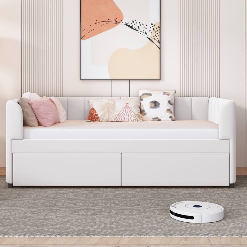 Twin Size Stylish Velvet Daybed with 2 Drawers, Beige