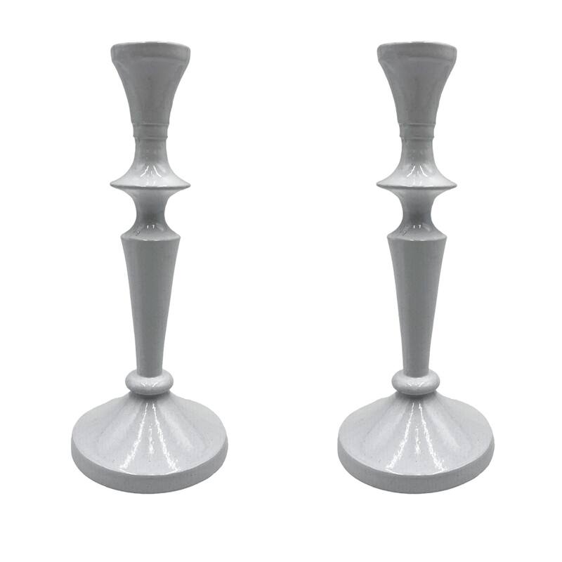 8 Inch Decorative Handmade Aluminum Artistic Candle holder Set of 2 - 3.5 x 3.5 x 8 in - White
