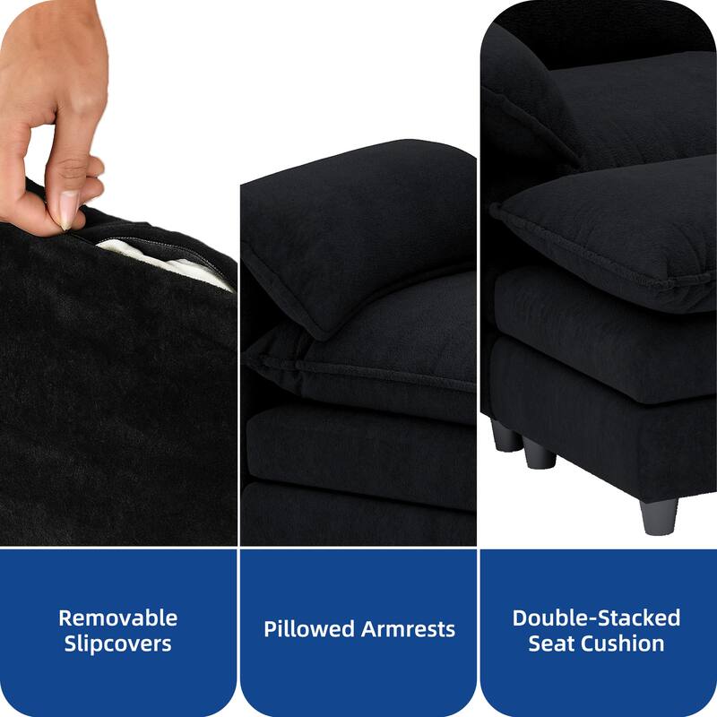Moasis 108 Inch Velvet L Shaped Sectional Sofa with Movable Ottoman and Pillow Armrest