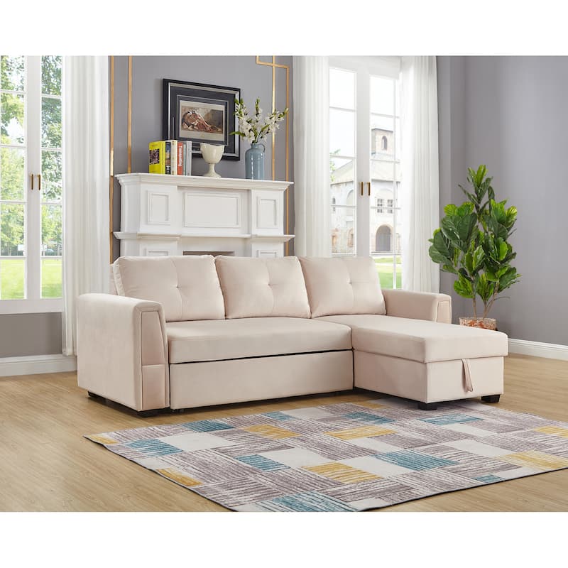 Velvet Reversible Sofabed Sectional Sofa & Chaise - 91" Wide