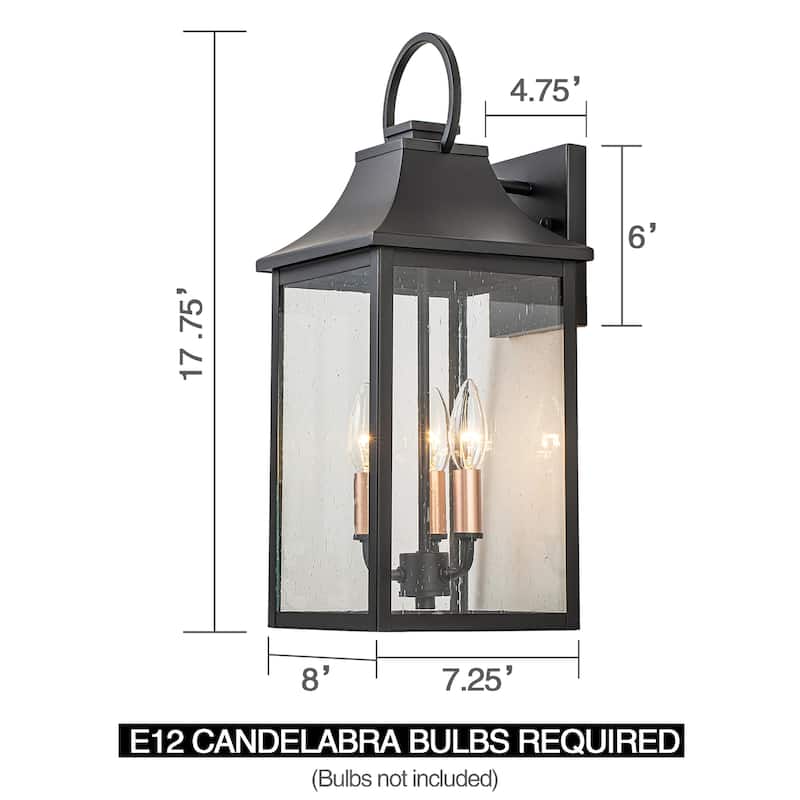 18" Black Gold Outdoor Wall Sconce with Seeded Glass