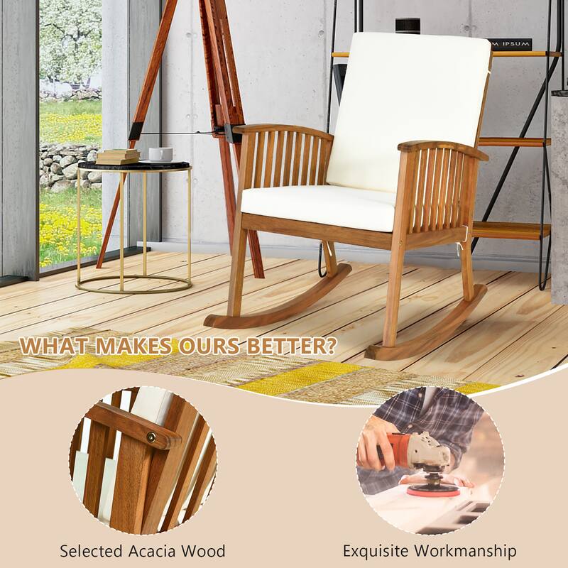 Gymax 2PCS Patio Wooden Rocking Chair Lawn Garden Outdoor w/ Armrest