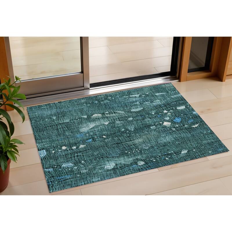 HomeRoots Abstract Transitional Rectangle Outdoor Rug - 3' x 5'