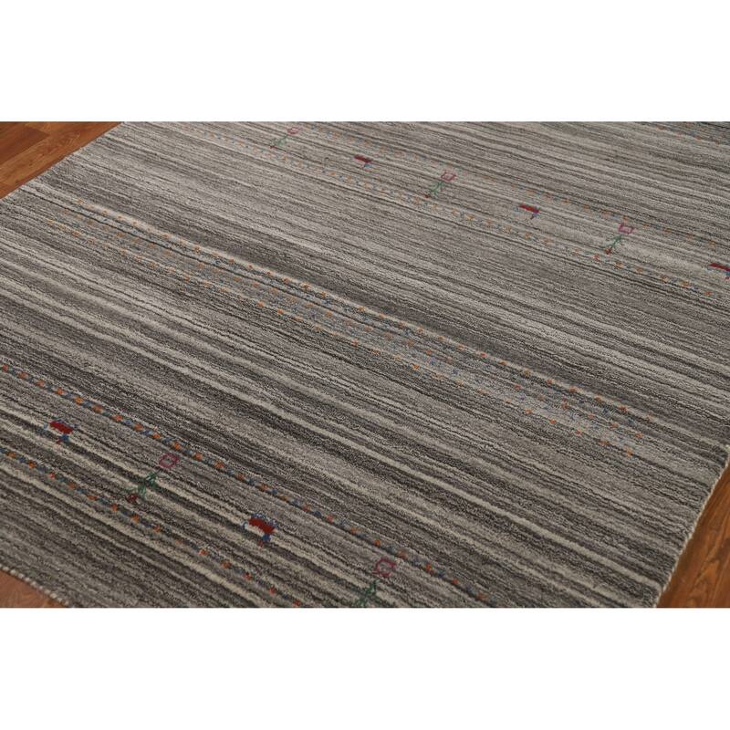 Hand Knotted Oriental 100% Wool Carpet Tribal Animal Pictorial Greys & Charcoal Gabbeh Area Rug - 7' 7'' X 5' 0''