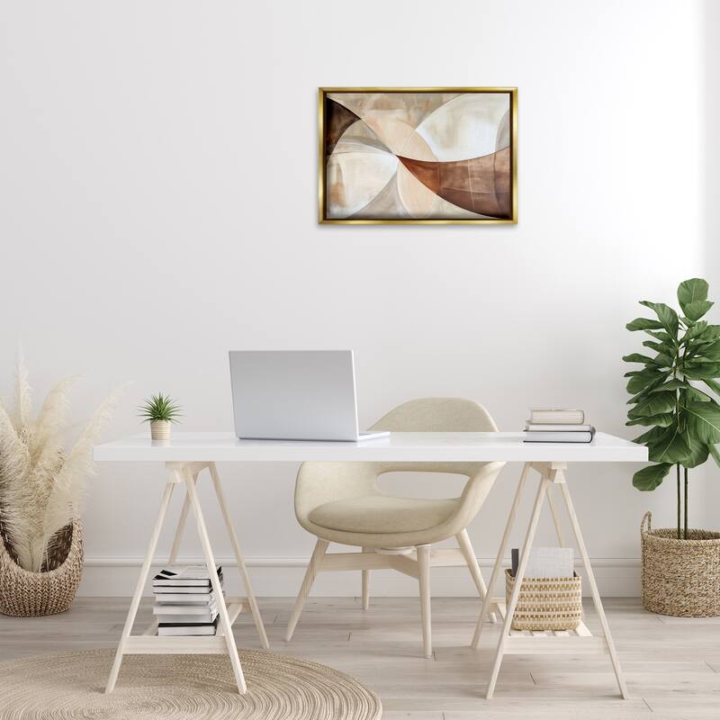 Stupell Curved Neutral Tones Abstraction Framed Floater Canvas Wall Art Design By LSR Creative Studio