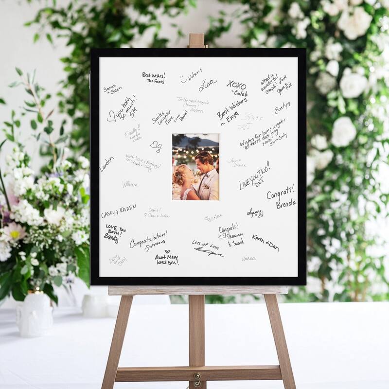 Svelte Signature Mat Picture Frame - Autograph Photo Frame Guest Book Alternative for Weddings, Graduations, or Retirement - 5x7 - Svelte Noir Black
