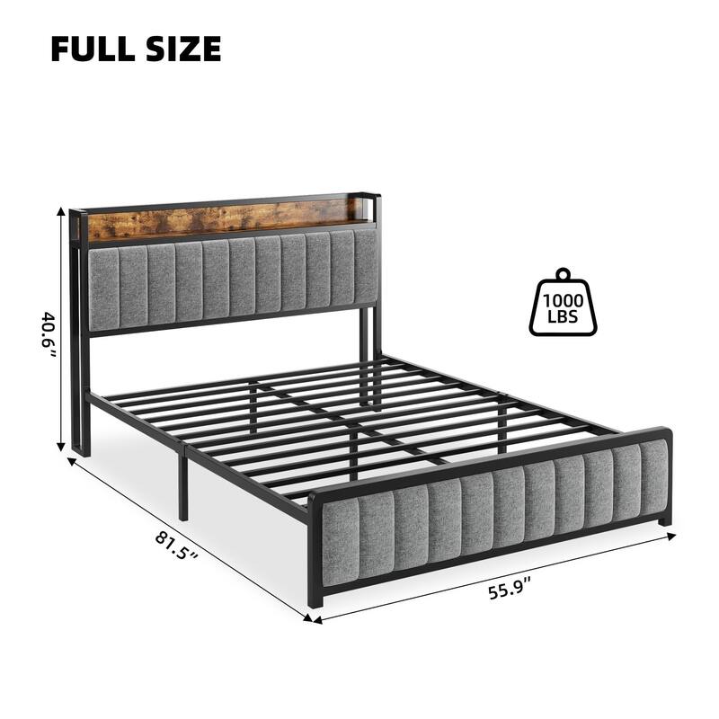 Upholstered Bed Frame with Charging Station