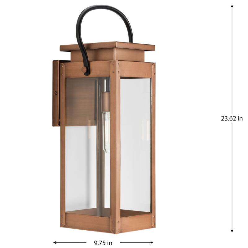 Union Square One-Light Large Antique Copper Urban Industrial Outdoor Wall Lantern - 9.75 in x 8 in x 23.62 in