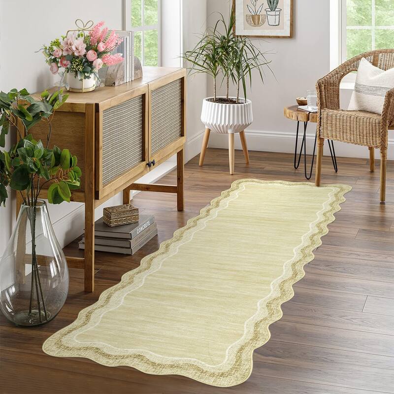 Washable Rugs for Living Room Scalloped Rug Modern Non Slip Non Shedding Carpet for Bedroom