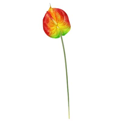 Set of 4 Real Touch Orange Artificial Anthurium Flower Stem Tropical Spray 26in - 26" L x 7" W x 6" DP