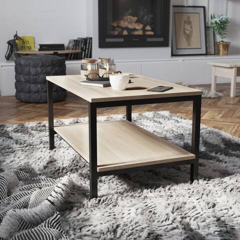 Contemporary Engineered Wood & Metal Coffee Table with Lower Shelf - 31.5"W x 19.75"D x 16.75"H - 31.5"W x 19.75"D x 16.75"H