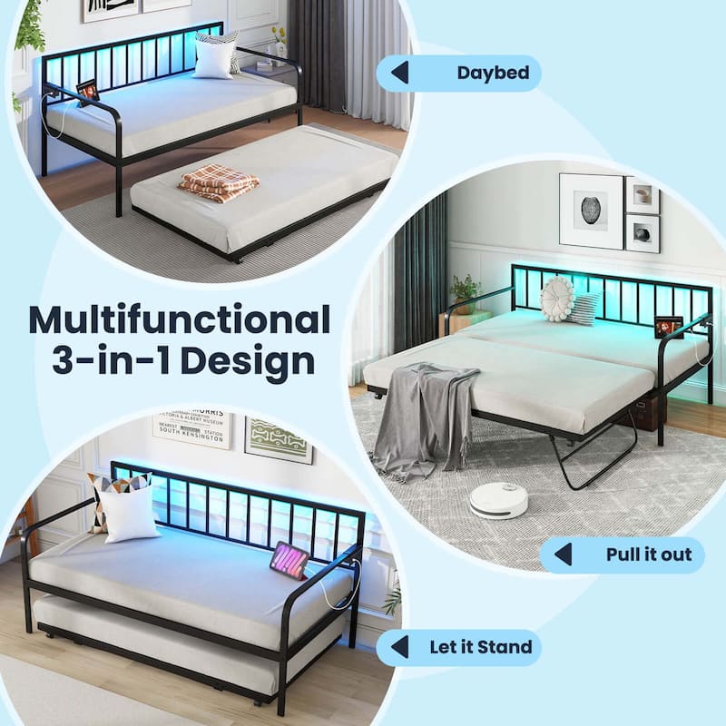 Costway Twin Daybed Adjustable Sofa Bed Frame with Charging Station &