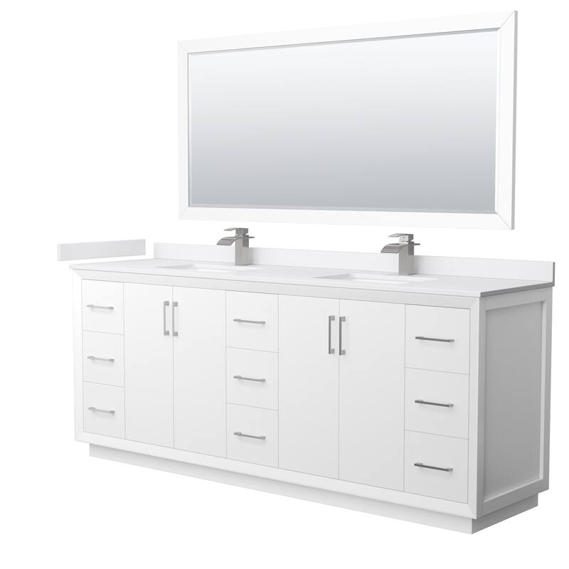 Wyndham Collection WCF414184D-VCA-UNSM70 Strada 84" Free Standing - White / White Cultured Marble Top / Brushed Nickel - Painted