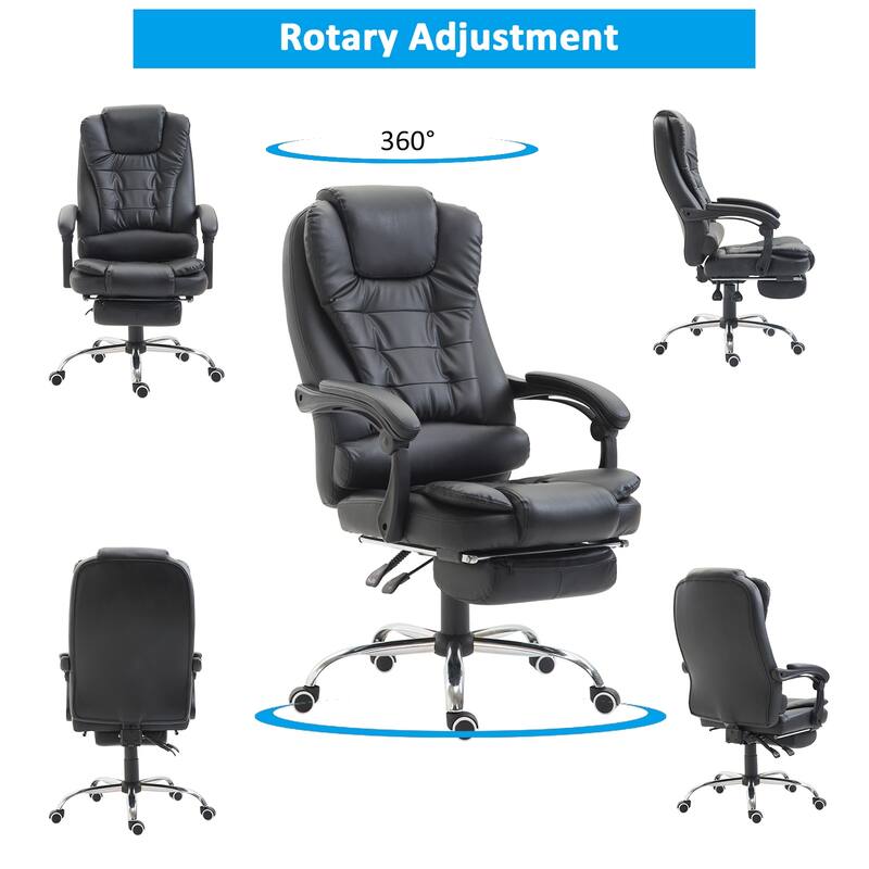 HomCom Reclining PU Leather Executive Home Office Chair with Comfortable Faux Leather & Extendable Footrest, Black