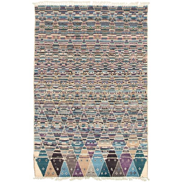 slide 1 of 9, ECARPETGALLERY Hand-knotted Pak Finest Marrakesh Blue Wool Rug - 6'0 x 8'11
