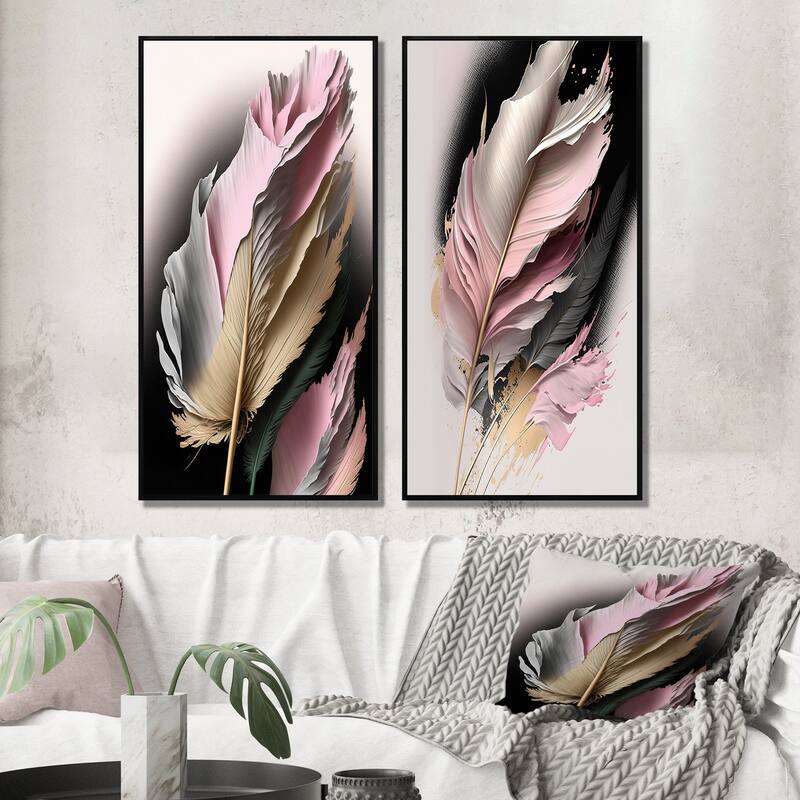 Designart "Pink And Beige Hyperrealistic Roses" Rose Framed Wall Art Set Of 2 - Pink Gallery Wall Set For Home Decor