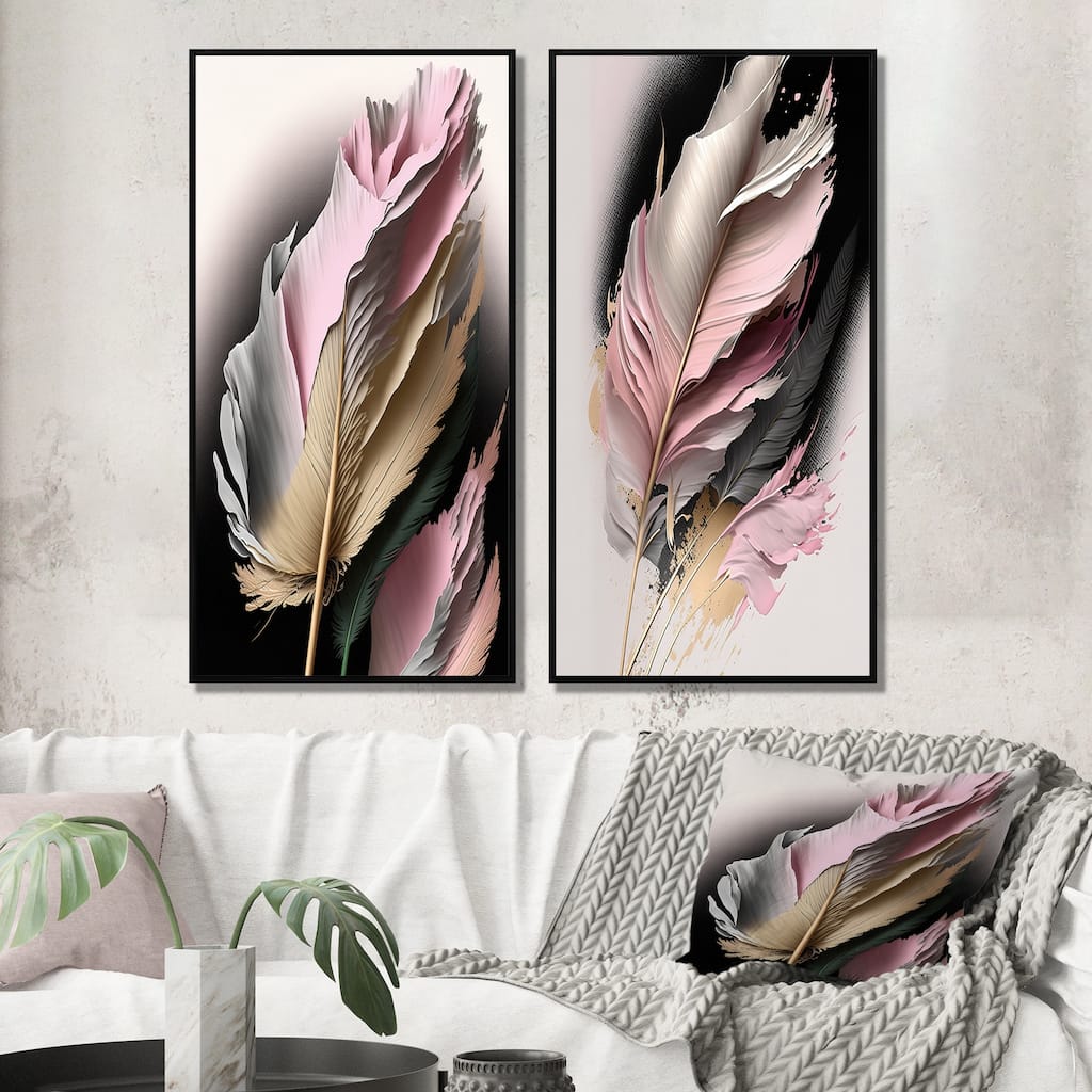 Designart "Pink And Beige Hyperrealistic Roses" Rose Framed Wall Art Set Of 2 - Pink Gallery Wall Set For Home Decor
