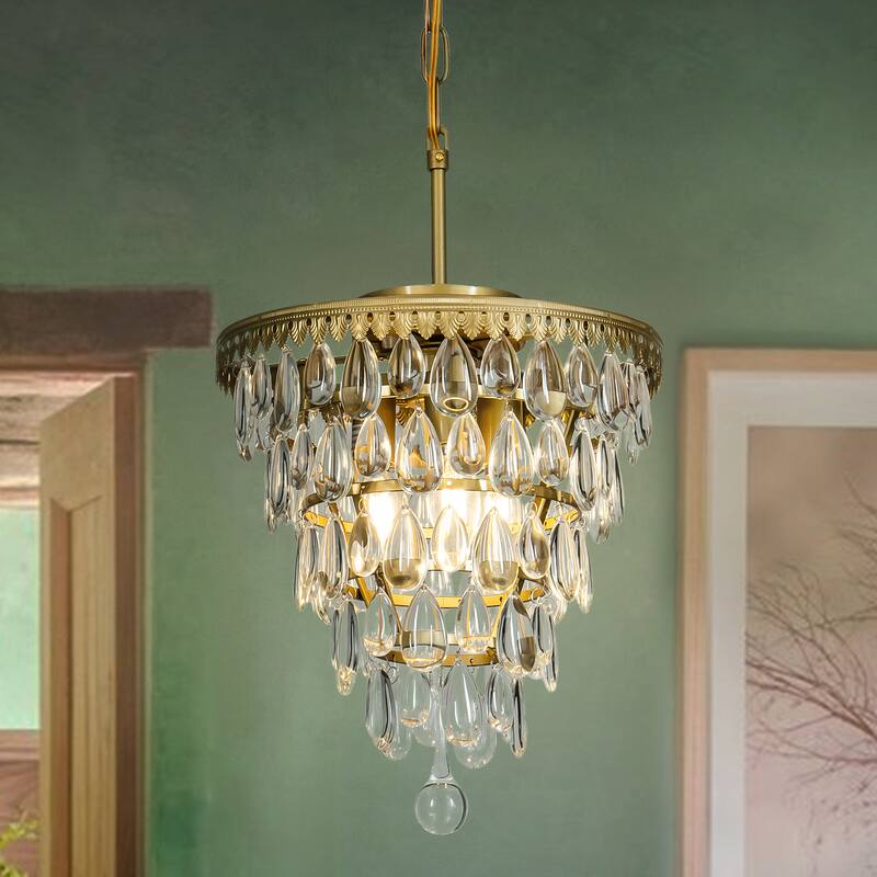 3 Light Glam Crystal Tier Pendant Chandelier - Painted Brass