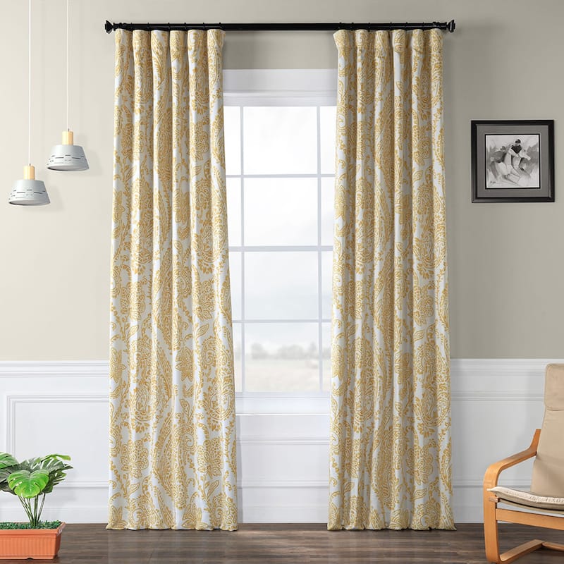Exclusive Fabrics Tea Time Room Darkening Curtain (2 Panels) - 50 x 120 - Tea Time Yellow Gold