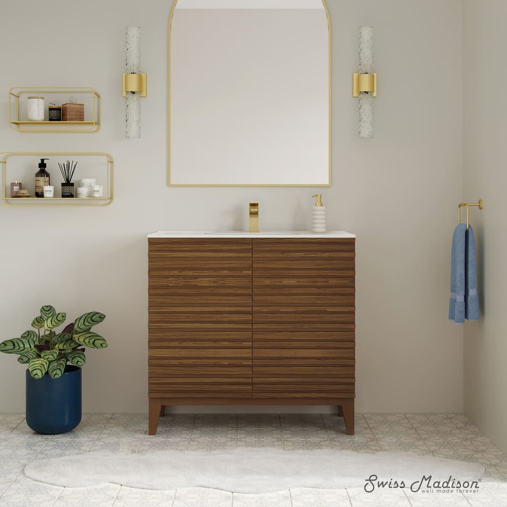 Cascade 30" Freestanding Bathroom Vanity In Brown Oak With Sink Top - 30