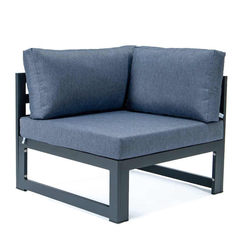 LeisureMod Chelsea 4-Piece Outdoor Patio Sectional Loveseat Set Black Aluminum with Cushions