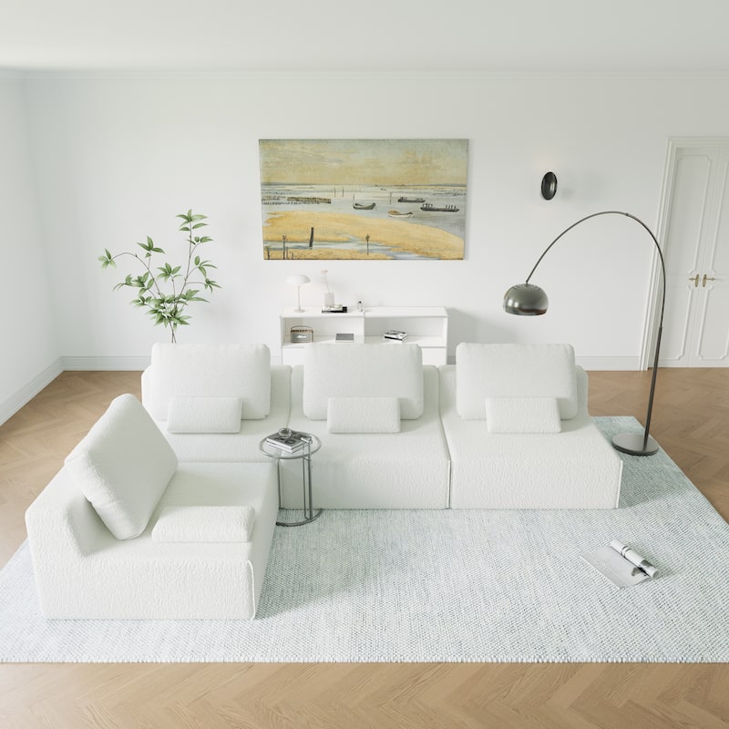 Oversized Modular Sectional Sofa, Luxury Boucle Floor Couch, Convertible Compressed Couch for Living Room, Apartment