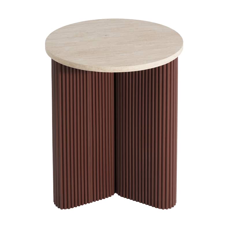 Christopher Knight Home - Arden Modern Marble Pattern Top Solid Side Table with Ribbed Brown Base
