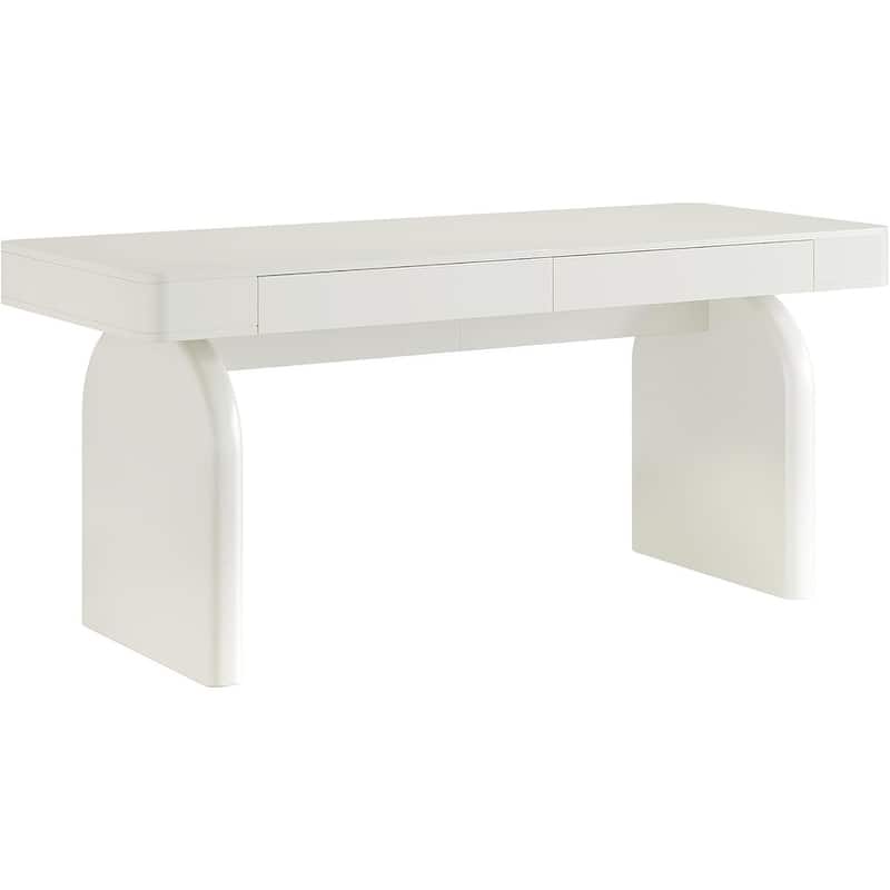 63-Inch White Desk with Drawers, Modern Elegant Glossy Executive Office Desk