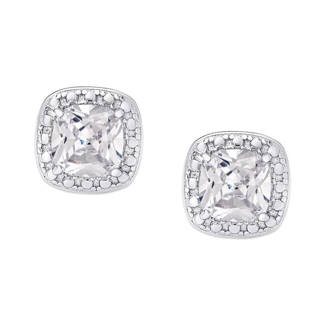 Victoria Townsend .925 Sterling Silver White Topaz Cushion Cut Necklace & Stud Earrings Set.