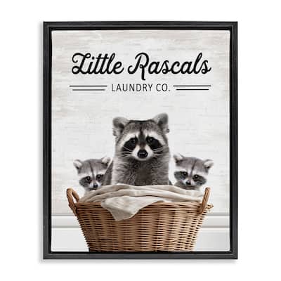 Stupell Little Rascals Laundry Raccoons Framed Floater Canvas Wall Art Design By Lettered and Lined