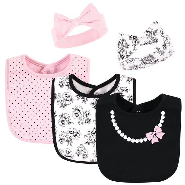 slide 1 of 1, Hudson Baby Infant Girl Cotton Bib and Headband, Toile, 0-6 months - Toile - One Size One Size - Toile