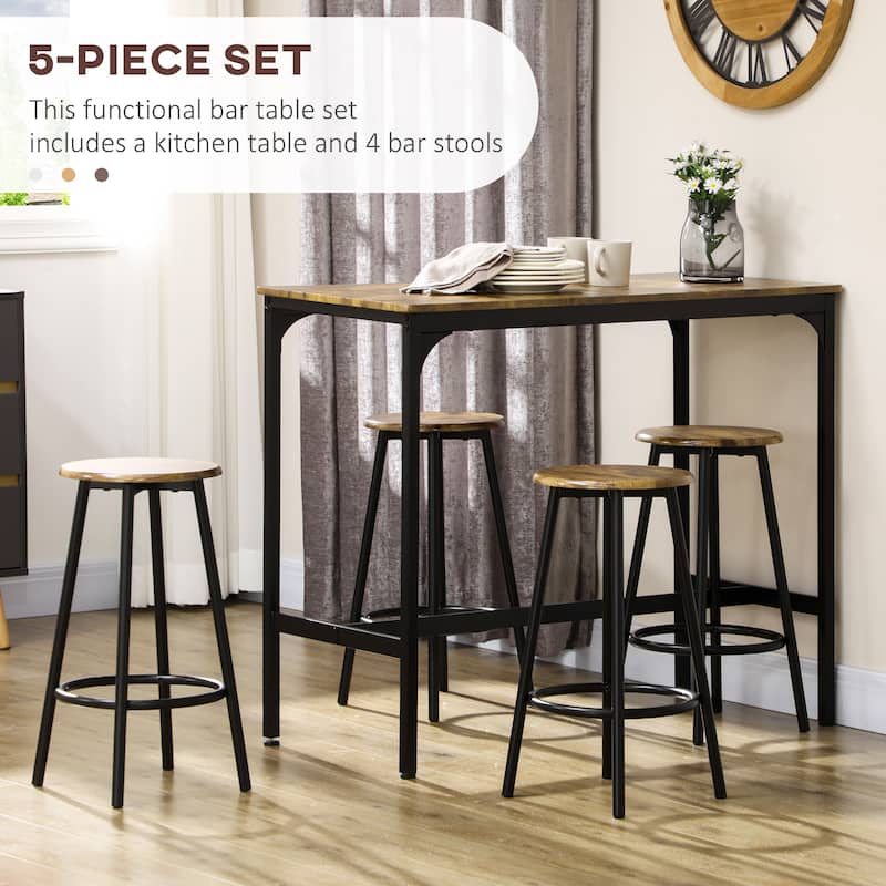 5-Piece Dining Table and Stools Set MDF Top Metal Frame Space-Saving Kitchen Furniture - 43.25" W x 19.75" D x 35.25" H