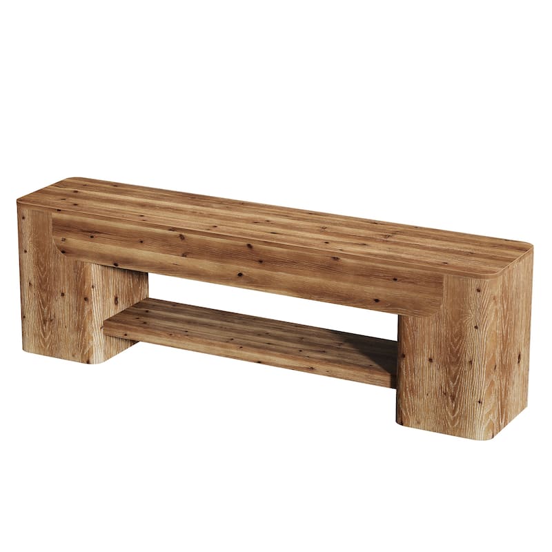 Solid Wood TV Stand for TVs up to 75 Inch, Entertainment Center with Open Storage Shelf, 63" TV Console for Living Room Bedroom