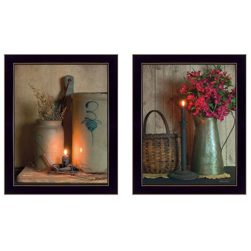 TrendyDecor4U Farmhouse "Country Candlelight Collection" Framed Print Wall Art by Susie Boyer - Brown