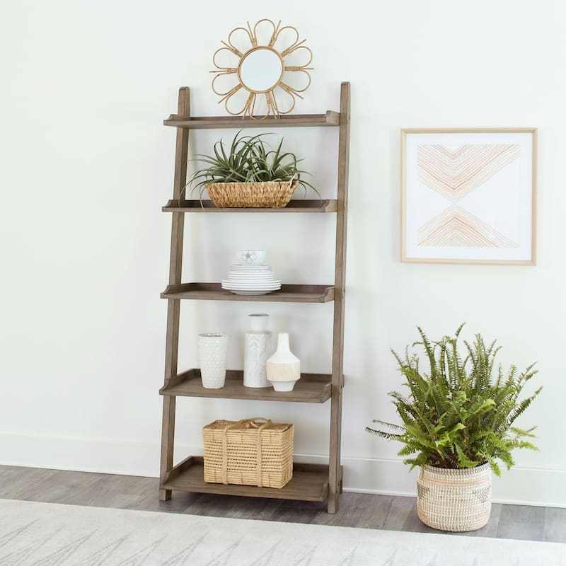 Liberty Furniture Americana Farmhouse Leaning Pier Wood Bookcase - Width 32" x Depth 16" x Height 74" - Dusty Taupe Brown