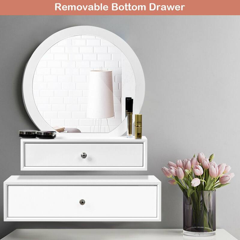 Costway Wall Mounted Vanity Makeup Dressing Home Furniture 2Drawer