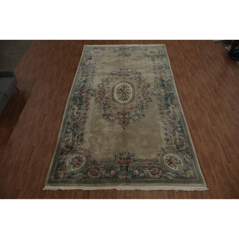 Hand Knotted Oriental 100% Wool Carpet Traditional Floral Beige & Ivories Art Deco Area Rug - 18' 2'' X 9' 11''