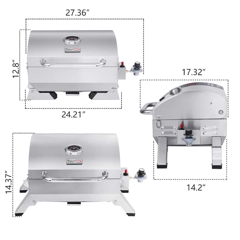 Royal Gourmet Stainless Steel Portable Gas Grill with Folding Legs and Lockable Lid