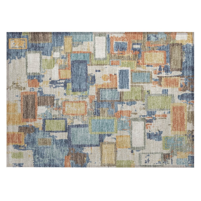 Machine Washable Indoor/ Outdoor Contemporary Geo Chantille Rug