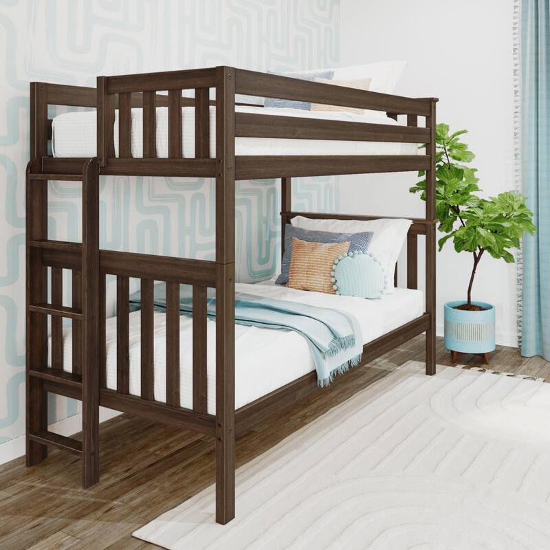 Max and Lily Twin over Twin Bunk Bed with Ladder on End - Walnut
