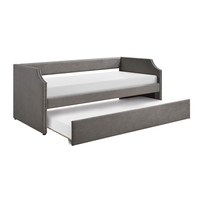 Leith Textured Fabric Daybed with Trundle - Dark Gray